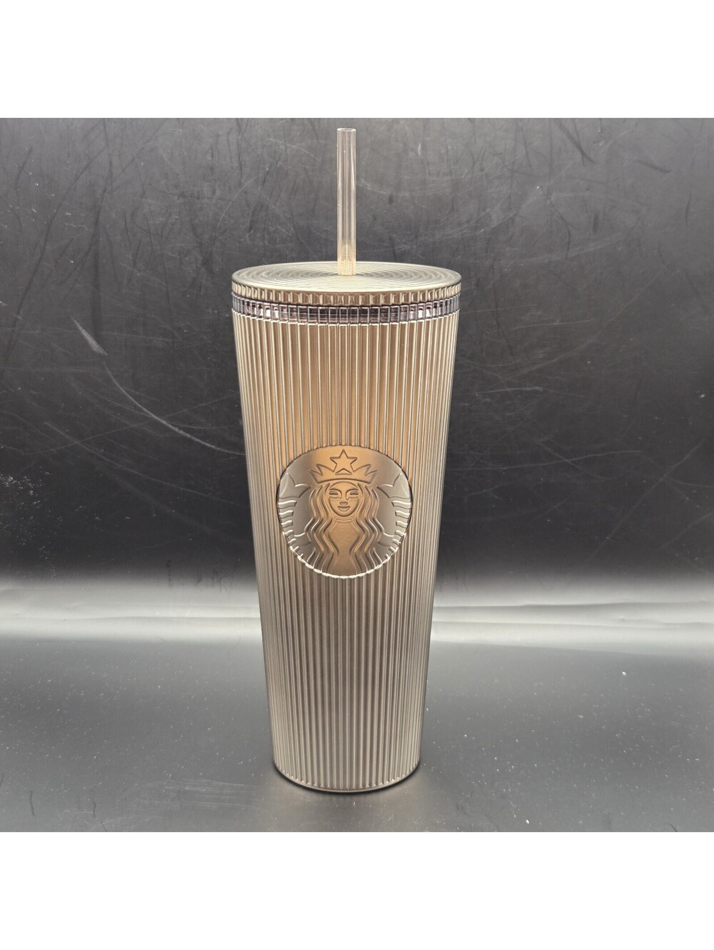 Starbucks 2025 Holiday Pleated Metallic Bronze Gold Cold Cup Tumbler 24oz NEW